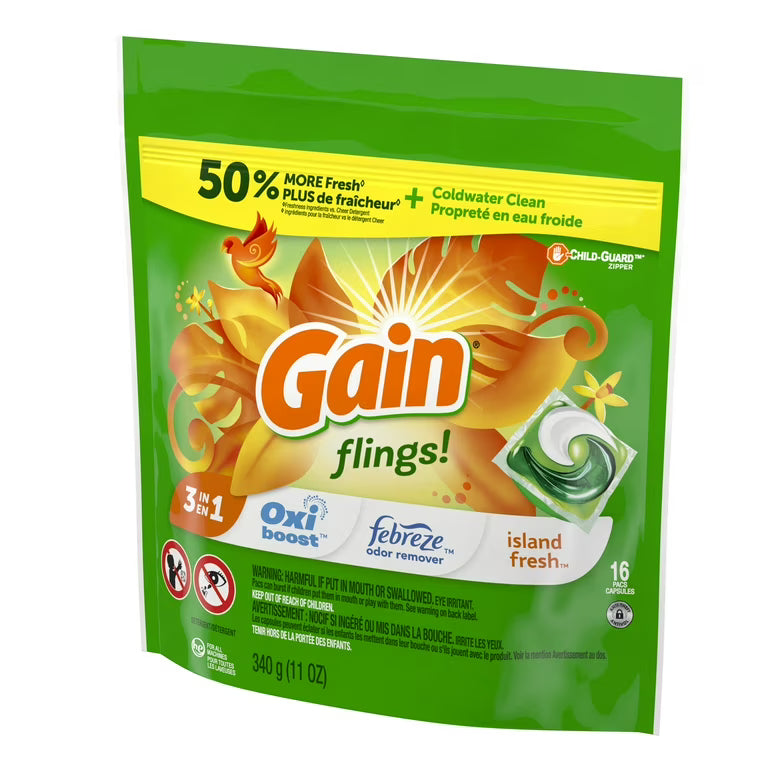 Gain Flings! Detergente en Cápsulas Island Fresh (16 cápsulas)