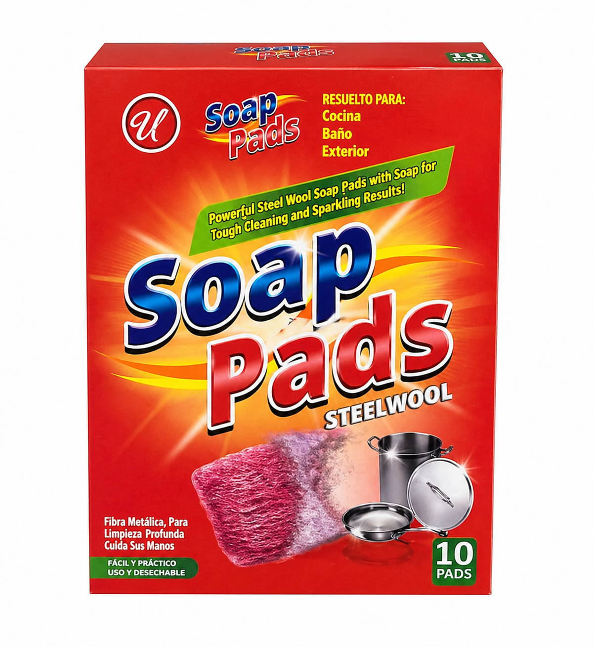 Soap Pads Steel Wool Almohadillas de Lana de Acero con Jabón – 10 Unidades