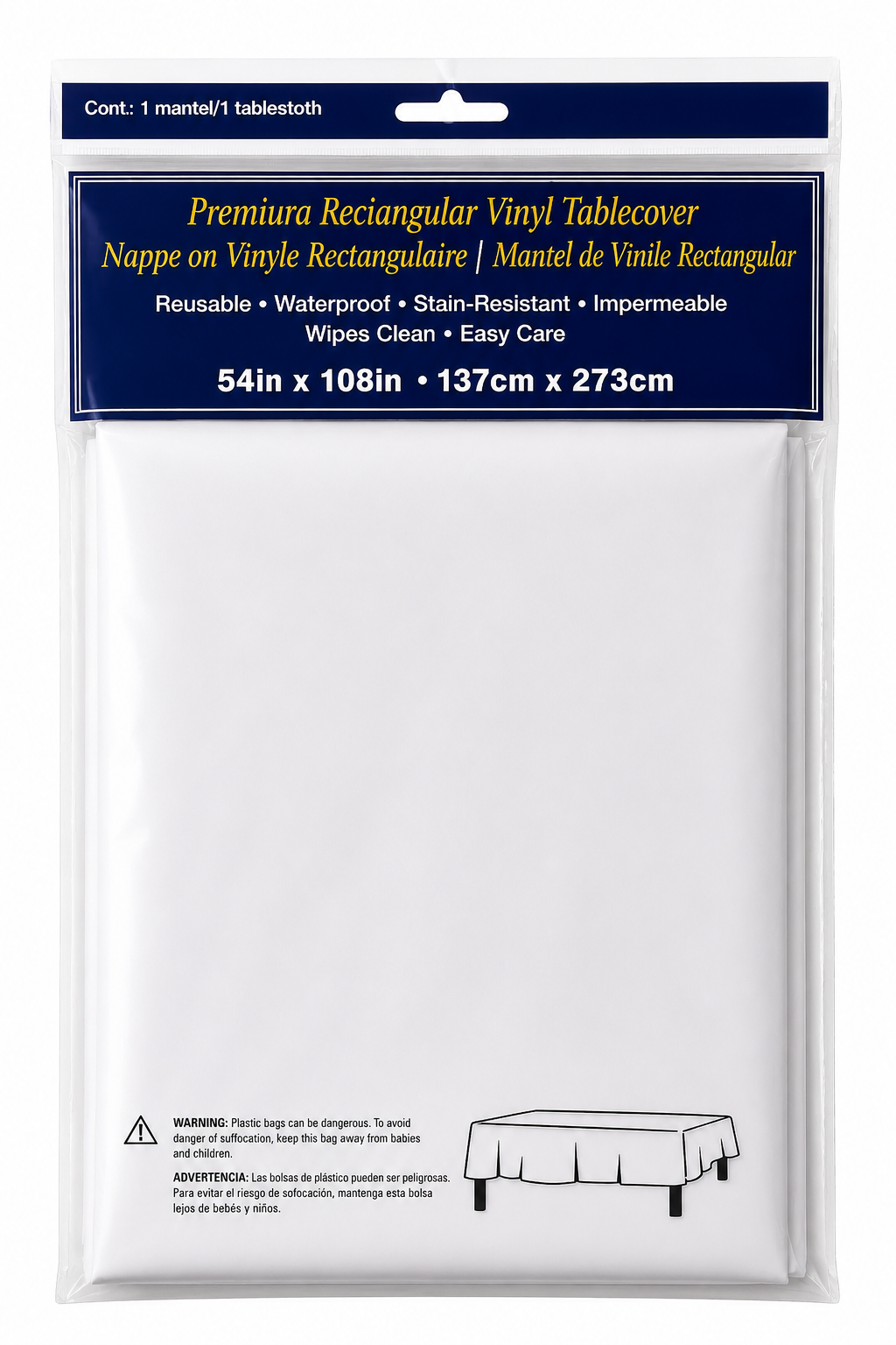 Mantel Rectangular de Vinilo Blanco 54" x 108"