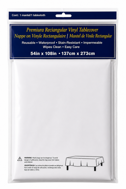 Mantel Rectangular de Vinilo Blanco 54" x 108"