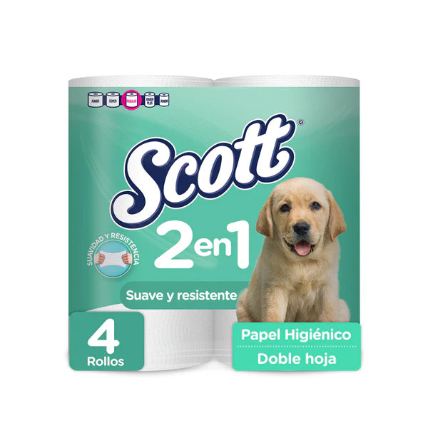 Scott Papel Higiénico 2 en 1 Doble Hoja (4 Rollos)