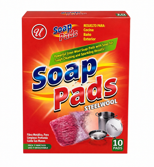 Soap Pads Steel Wool Almohadillas de Lana de Acero con Jabón – 10 Unidades